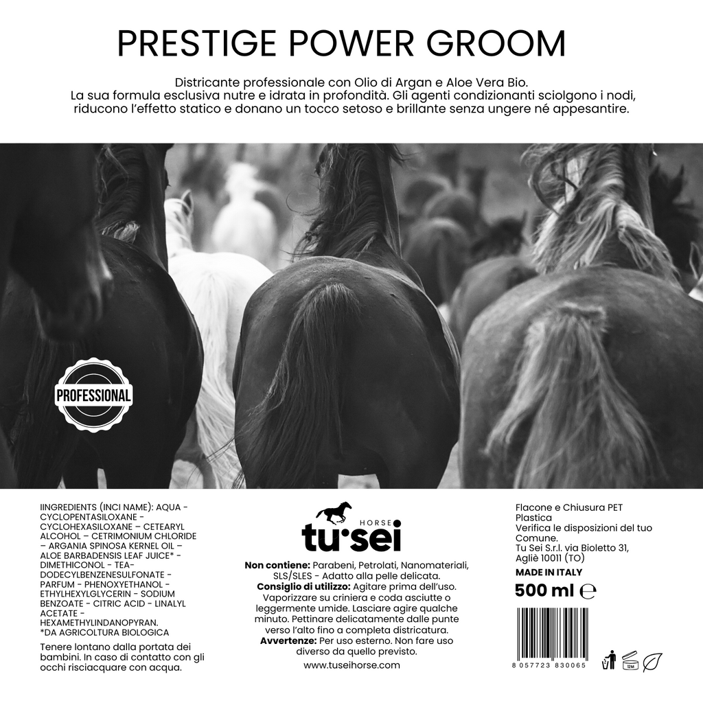 PRESTIGE POWER GROOM - Districante Professionale per Criniera | Olio Argan e Aloe Vera